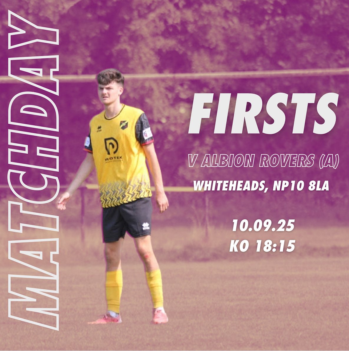Firsts are in midweek action on Wednesday as we welcome Albion Rovers to Whiteheads. 

Both sides have made strong starts to their Gwent County league campaign so promises to be a great game. Come on down and support the boys. 🖤💛⚽️ 

KO 18:15