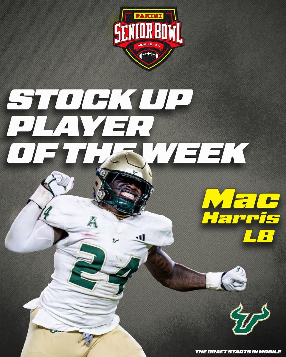 Stock Up Player of the Week: <a href="/USFFootball/">USF Football</a> LB Mac Harris 📈

South Florida with an incredible win on the road vs Florida this weekend. <a href="/official_mac7/">MH24</a> led the Bull's with 10 tackles while also adding a sack and TFL 💪