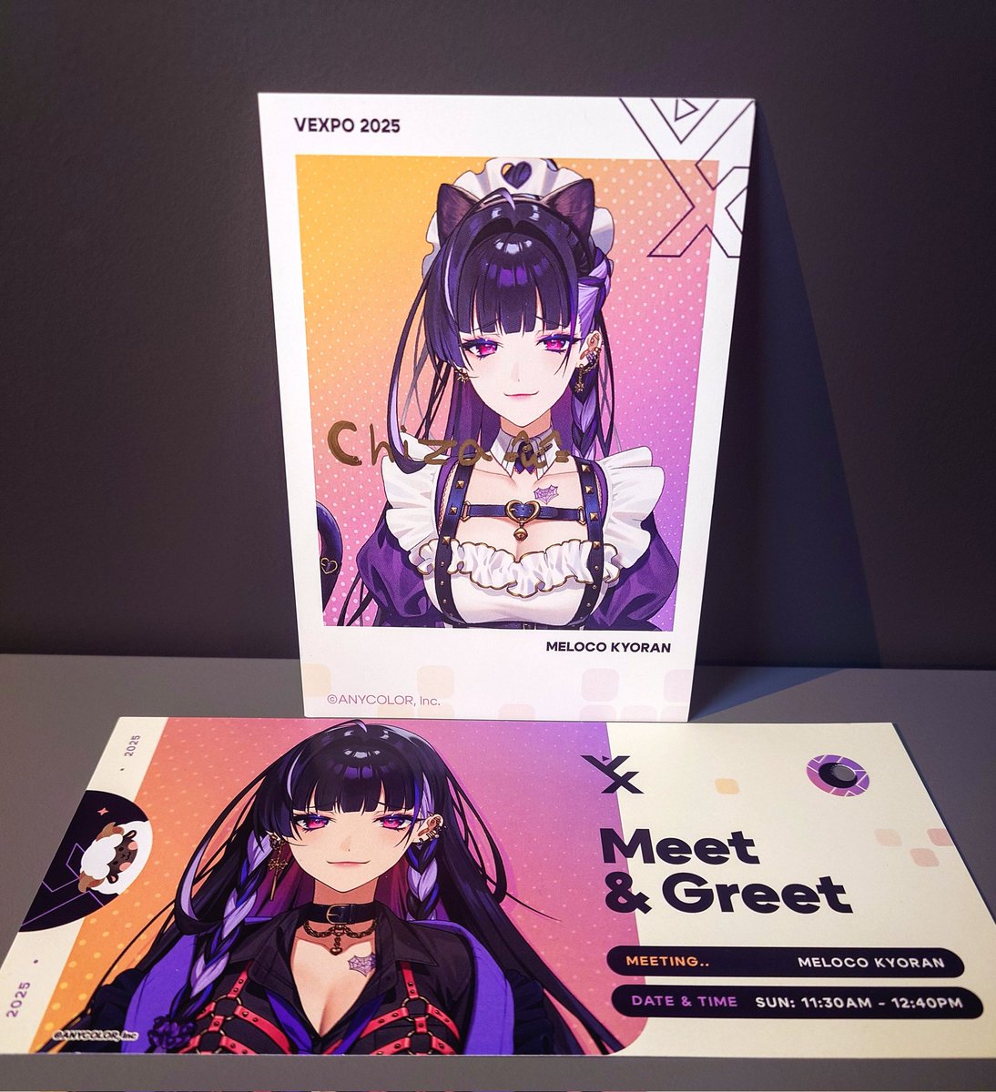 ChizaChanx's tweet photo. Meloco Kyoran M&amp;G #VeXpo2025

Received so many sweet compliments as soon as I stepped into the booth wahhh 😭💜

Showed her our hand-crafted Meloco-inspired necklace + ring, and she said she wished she could buy them 🕸️ thankful... 🥺

#MelocoKyoran 
#Melocopic https://t.co/nKJiUiQdPq