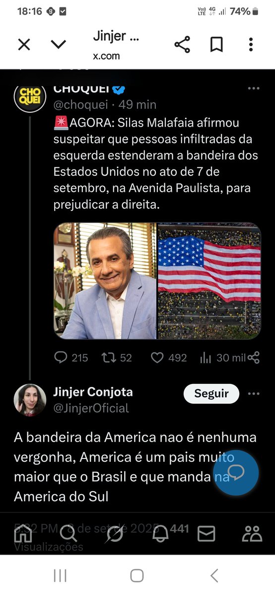 "🤣🤣🤣🤣🤣
A inteligência dos bolsonaristas é algo risível. Enquanto Malafaia late, a bolsonóia faz um comentário sobre a "BANDEIRA DA AMERICA". 
PS- ⚠️ela vota!⚠️