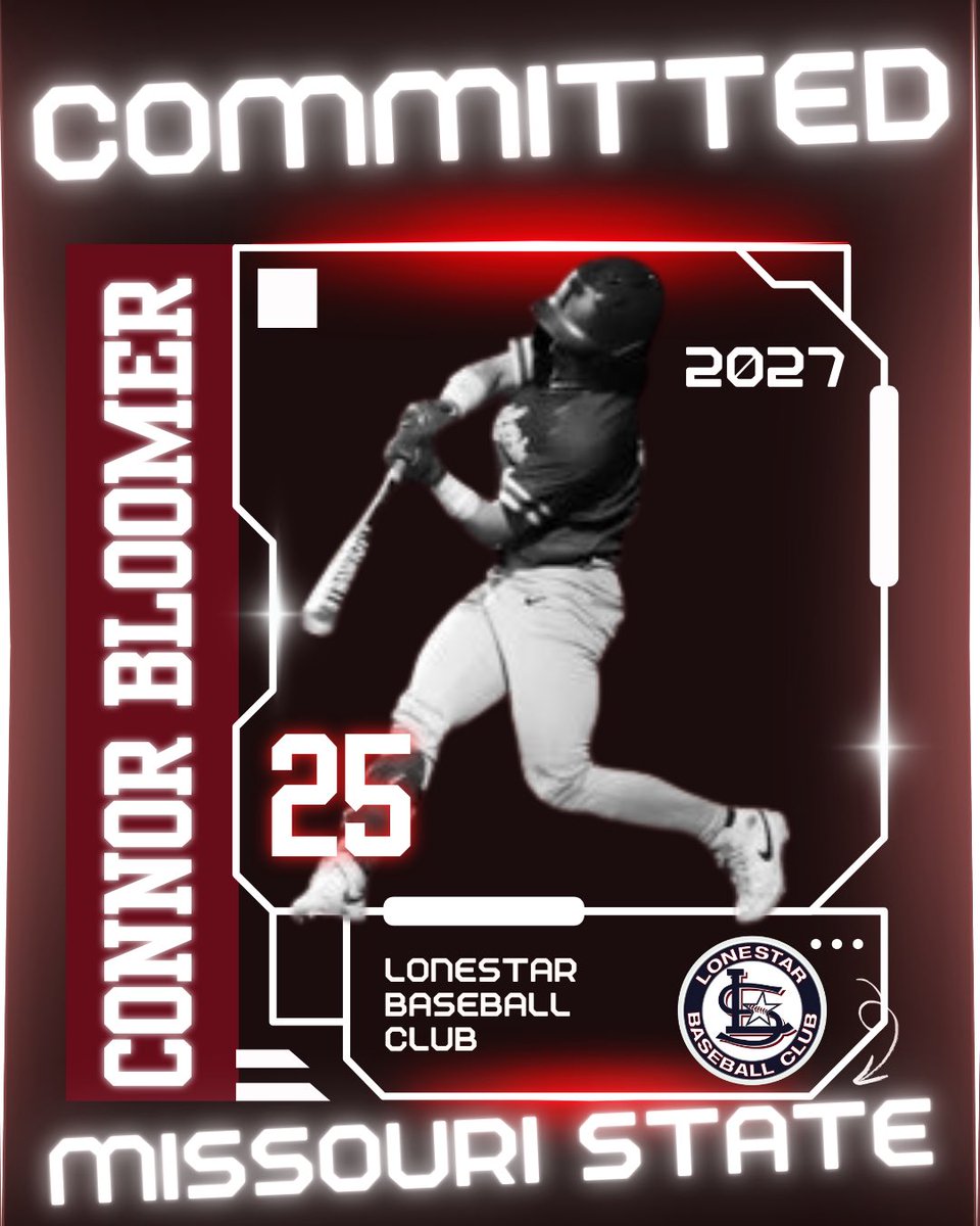 LonestarBaseballClub (@lonestarbsbclub) on Twitter photo Congratulations to Connor Bloomer (<a href="/connor_bloomer/">Connor Bloomer</a>), on his commitment to Missouri State University, <a href="/MoStateBSB/">Missouri State Baseball</a> !
#weareLONESTAR #2027class Congratulations to Connor Bloomer (<a href="/connor_bloomer/">Connor Bloomer</a>), on his commitment to Missouri State University, <a href="/MoStateBSB/">Missouri State Baseball</a> !
#weareLONESTAR #2027class