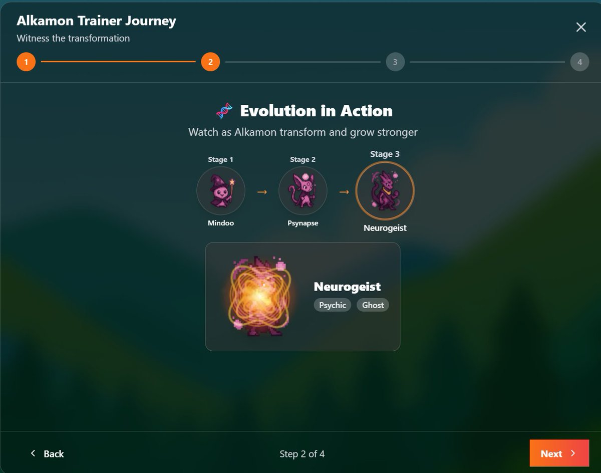 block_840000's tweet image. Below you see the #Alkamon Evolution in Action. The day the mint is announced I am going to go bonkers. Craziest part is I never played #Pokemon but I can't wait to play this. I have my $bUSD staked and it's earning $dust for the training. As for $Mist and $Diesel I just keep