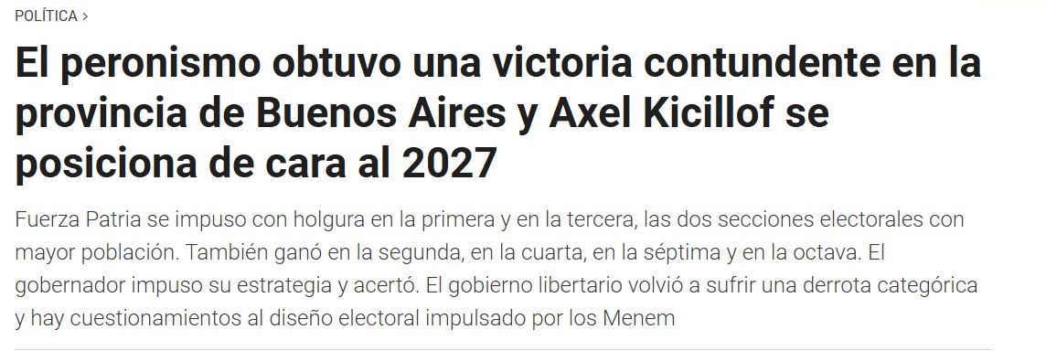 Fuerza Patria se consolidó en 94 de los 135 distritos.

En nuestro informe de julio ya marcábamos 2 factores que ayer resultaron decisivos:

✔️ Proyección de Axel Kicillof tras la condena a CFK.
✔️ Incidencia de la crisis económica y los casos de corrupción en la opinión pública.