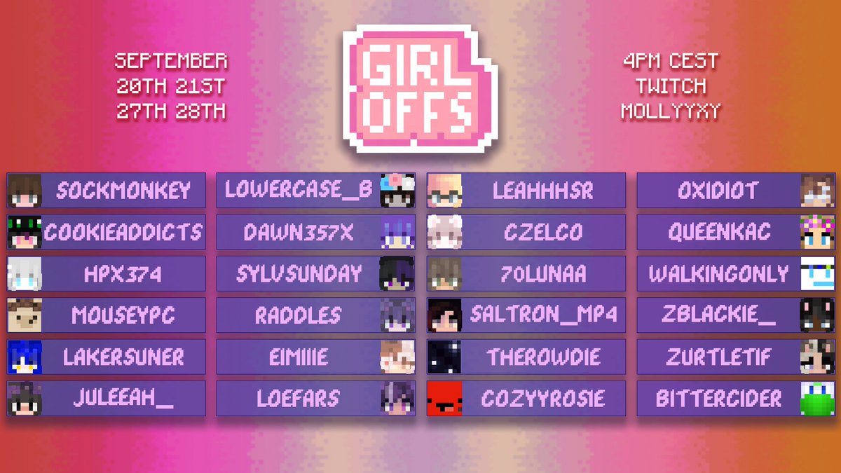 GIRLOFFS PLAYERS ANNOUNCEMENT

Starting September 20th!
