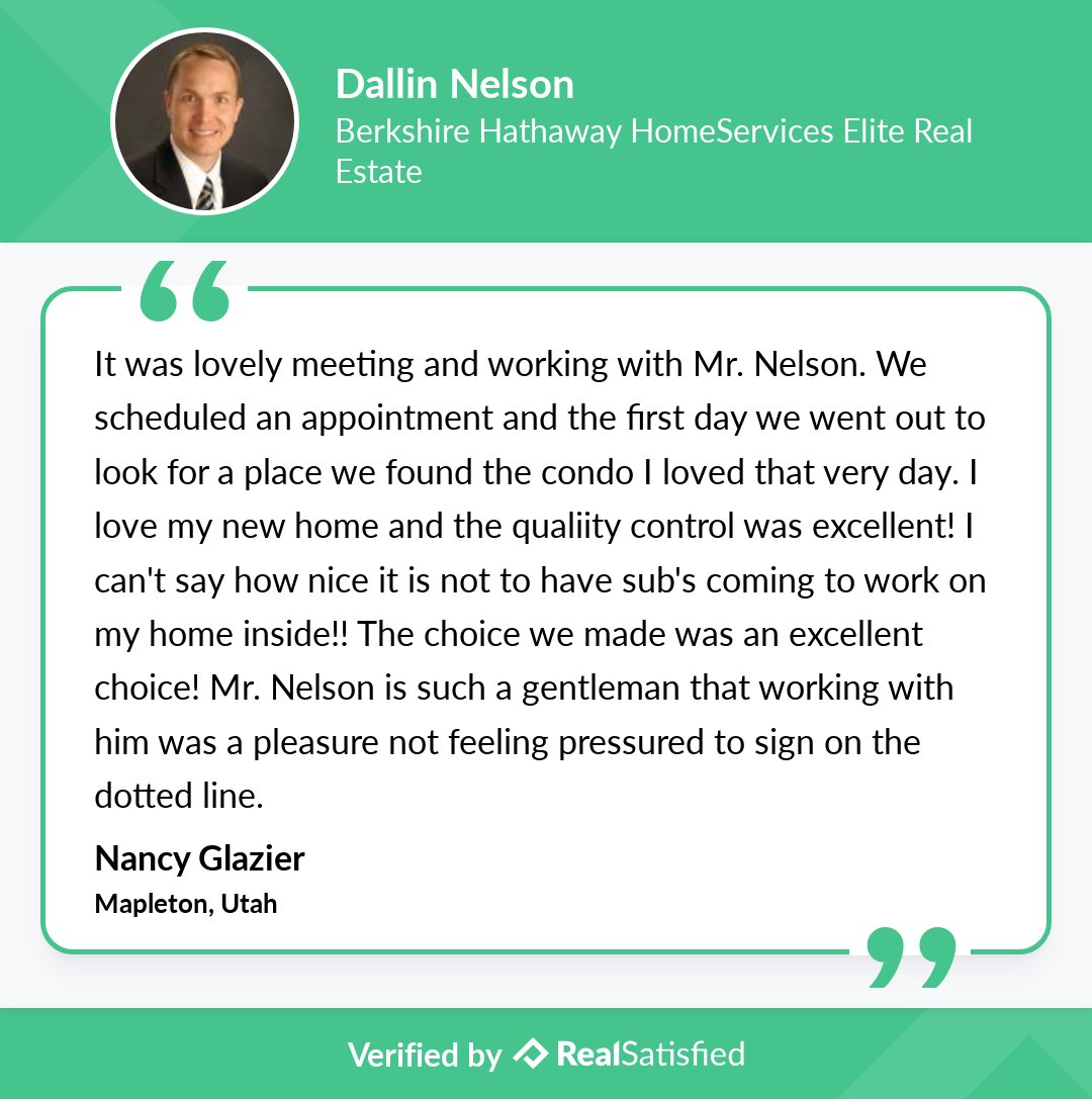 I’m not sure I could be more thrilled by a testimonial. realsatisfied.com/Dallin-Nelson via <a href="/realsatisfied/">RealSatisfied</a>