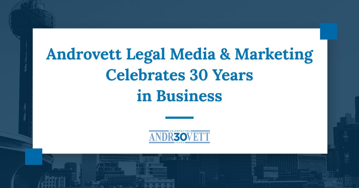 We’re proud to celebrate 30 years of helping lawyers, law firms, and businesses tell their stories with clarity and impact. From our start in 1995 to today, the journey has been one of constant growth and innovation, and the best chapters are still ahead.
androvett.com/media-coverage…