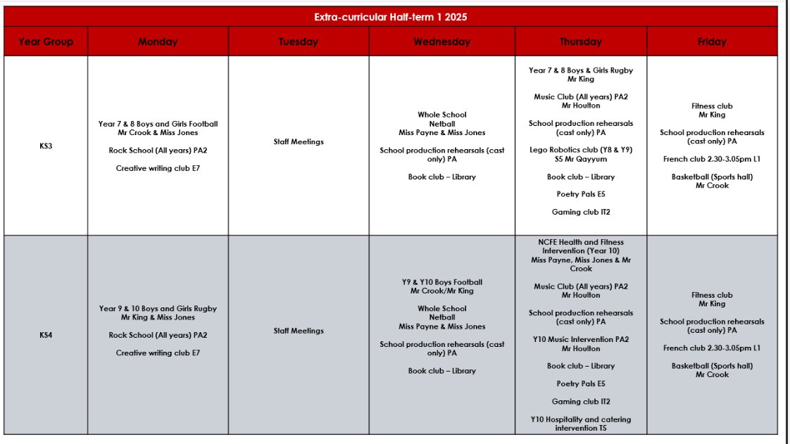 DeltaManorCroft's tweet photo. 📢 Our Extra-Curricular Timetable is here! Clubs and activities are available for all students — come along, try something new, and get involved. ✨ https://t.co/Z2O0eqKvJl