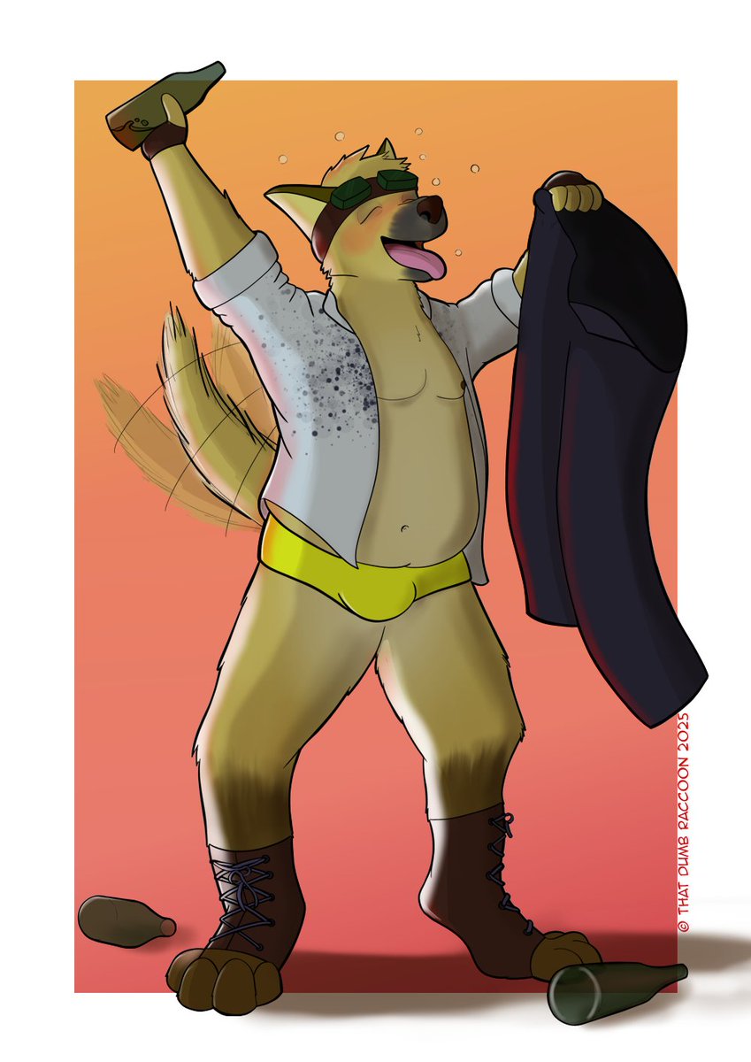 ThatDumbRaccoon's tweet image. Thank you to all who entered the raffle last week! in case you didn't see, the winner was @PupWaffl3s, who asked for a pin-up of his engineer fursona (Waffles the chinook) letting loose!

Hope ya like it a little more than you clearly like wearing pants 😜