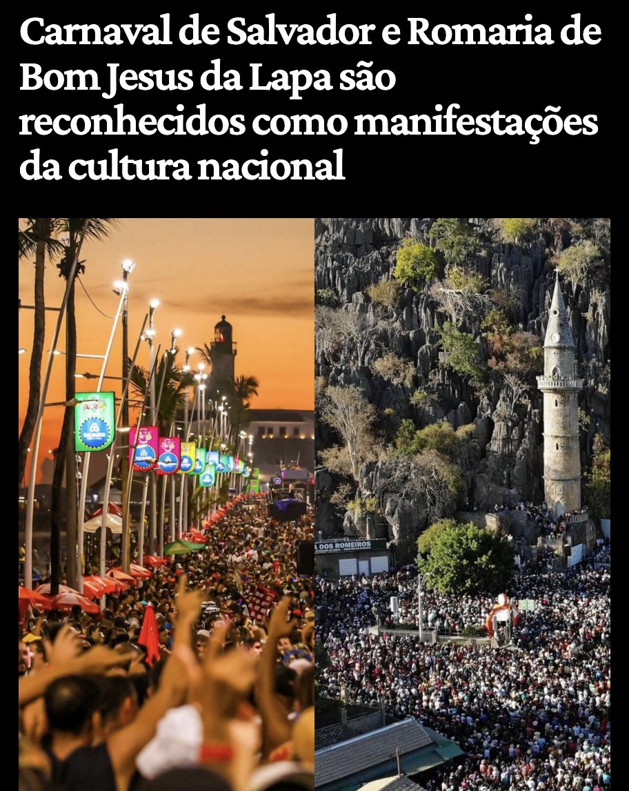 O Diário Oficial de hoje traz duas boas novidades. Sancionei leis que reconhecem duas grandes expressões da cultura baiana e nacional: o Carnaval de Salvador e a Romaria do Senhor Bom Jesus da Lapa.

O Carnaval, símbolo da diversidade e motor da economia, e a Romaria, uma das
