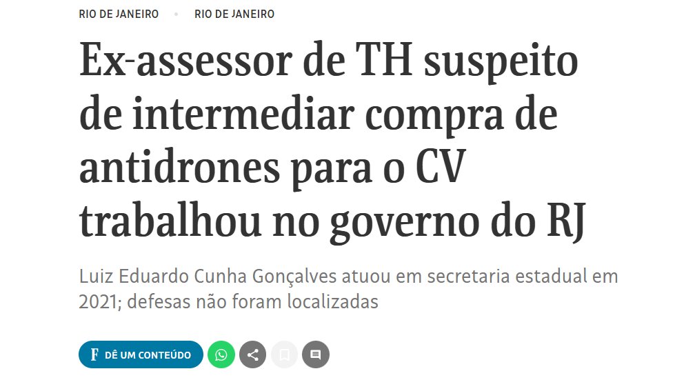 Vejam o nível do que é o Governo Claudio Castro (PL) no Rio de Janeiro. O responsável por negociar armas DE GUERRA para o Comando Vermelho foi nomeado pelo bolsonarismo para ser gestor na secretaria estadual de segurança.