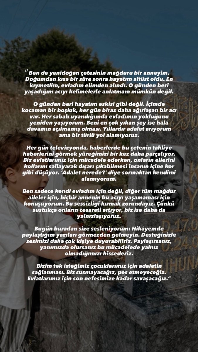Biz evlatlarımız için adalet ararken onlar tek tek tahliye oluyor… Bu acıyı görmezden gelmeyin. Sesimize ses olun. #AdaletNerede #YenidoğanÇetesi #Karanyılmaz