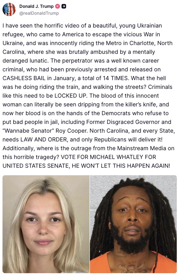 Trump is 100% right on all of this. Additionally, judges and prosecutors have blood on their hands. This guy should have never been on the streets. We need to lock up violent criminals and throw away the keys. This guy should have never been able to harm anyone.