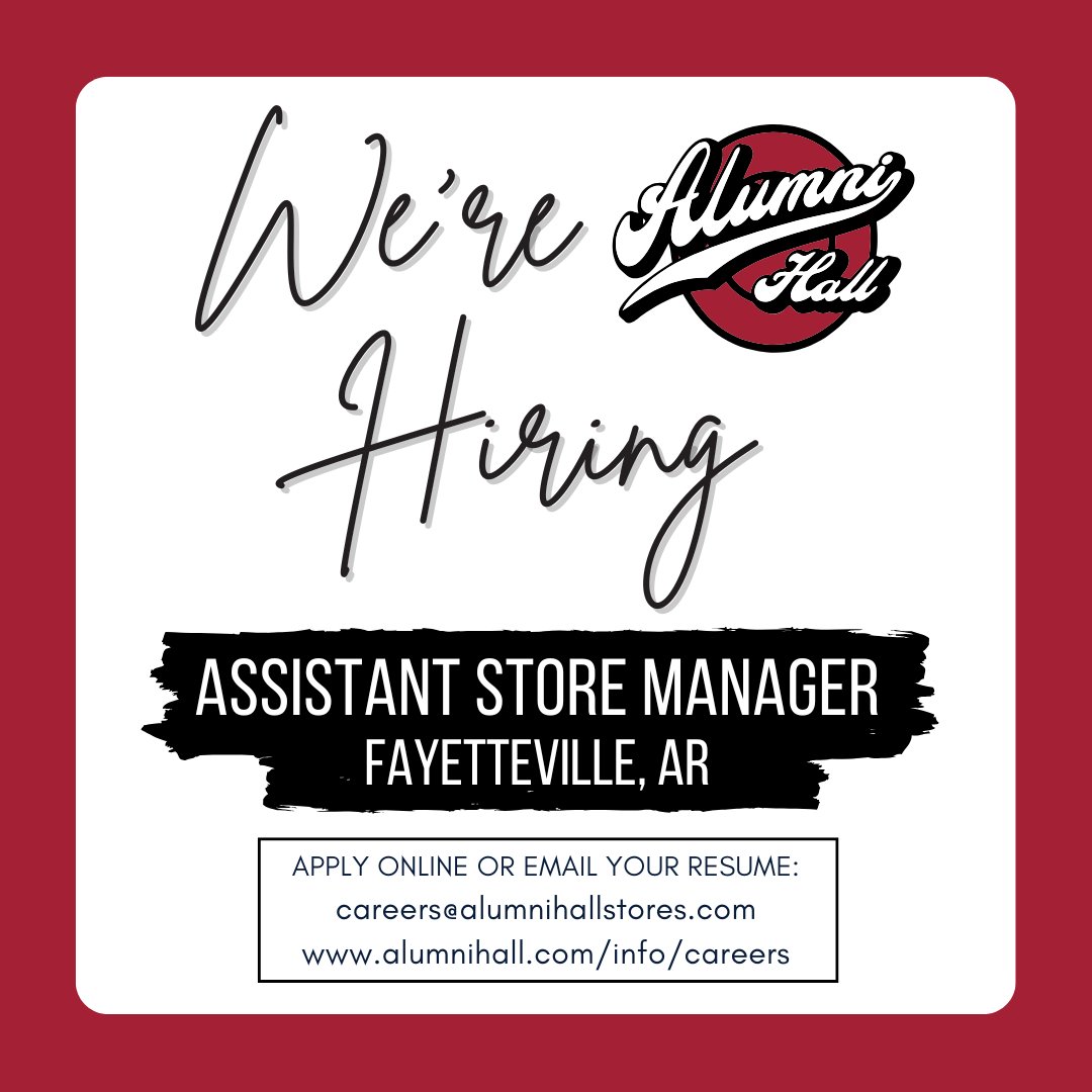 We're now hiring for an Assistant Store Manager at our Fayetteville store! 📣 Come work where you love to shop, Razorbacks! 
alumnihall.com/info/careers