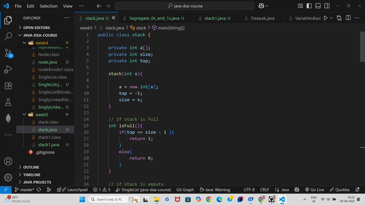DeepakK92893168's tweet image. "Late nights, strong focus — clearing concepts & backlog one line of code at a time 🚀🌙 #NightOwlCoder" @ChaiCodeHQ @PrateekJain027 @Hiteshdotcom @nirudhuuu #CodeLife #javaDSA #buildInpublic