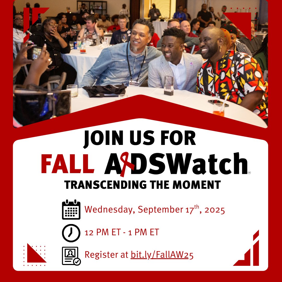 🚨 Fall AIDSWatch Alert! 🚨

Join us for "Transcending the Moment" - our virtual community gathering!

📅 Wednesday, September 17, 2025
🕛 12:00 PM - 1:00 PM ET
🗣️ Spanish translation available.

#AIDSWatch #HIVAdvocacy