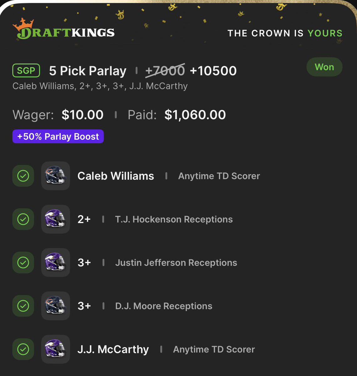 normalxfears's tweet image. JJ McCarthy is a dawg! 

$10 ➡️ $1K ✅