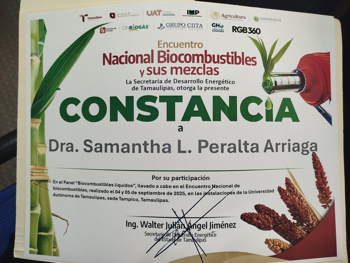 Un honor haber moderado el panel “Aprovechamiento de la Biomasa” en el Encuentro Nacional de Biocombustibles 2025, celebrado en la <a href="/UAT_mx/">Universidad Autónoma de Tamaulipas</a> 🌱⚡💚.Gracias por la invitación 🙏<a href="/EnergiaTam/">Comisión de Energía de Tamaulipas</a> <a href="/walter_julian/">Walter Ángel</a> #biofuels