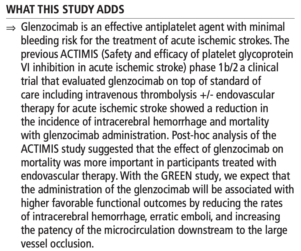 🚨 NEW RANDOMIZED TRIAL ALERT: The protocol of the GREEN study: Glenzocimab for stroke EVT is now available ➡️ bit.ly/4m2uJtm <a href="/RaoulPop25/">Raoul Pop</a>  <a href="/BenjaminMaierMD/">Benjamin Maïer</a>
