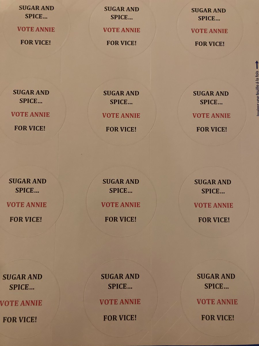 She is nothing like Tracy Flick or Pedro, but I can’t help thinking of those two characters as I assist my daughter with printing her stickers for student council campaigning at school this week. 😂