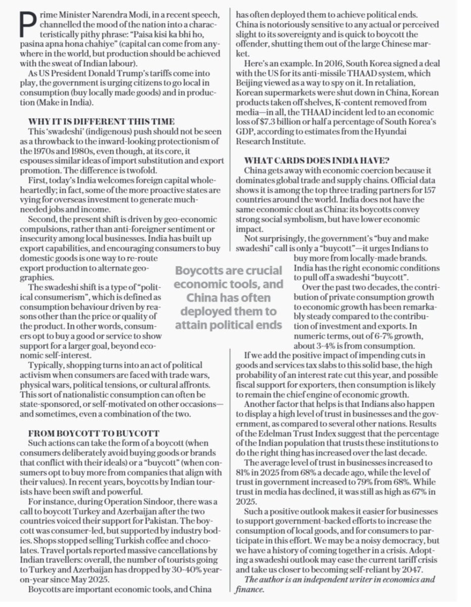 epaper.livemint.com/Home/ShareArti… 
We know about boycotts, but what about buycotts? Redeploying Swadeshi as an economic tool- my piece in Mint today! #MintPlainFacts