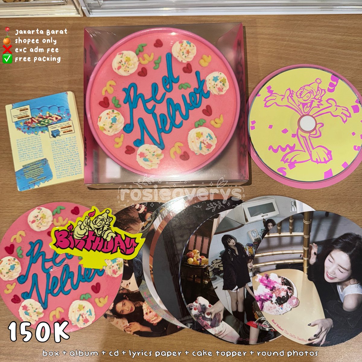 rosieaverys's tweet photo. 🛒want to sell ina 

✩ irene red velvet birthday album only (box + album + cd + lyrics paper + cake topper + round photos) —  150k

✔️dom jakarta barat
✔️ready kamar
✔️exclude admin fee oren
✔️free packing

t. wts lfb ina red velvet album irene https://t.co/VQCEe4EVk6