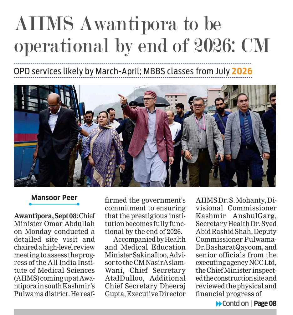 Mansoor Peer (@peerzadamansoor) on Twitter photo AIIMS Awantipora to be operational by end of 2026: CM
OPD services likely by March-April; MBBS classes from July 2026
risingkashmir.com/aiims-awantipo…
<a href="/RisingKashmir/">Rising Kashmir</a> AIIMS Awantipora to be operational by end of 2026: CM
OPD services likely by March-April; MBBS classes from July 2026
risingkashmir.com/aiims-awantipo…
<a href="/RisingKashmir/">Rising Kashmir</a>