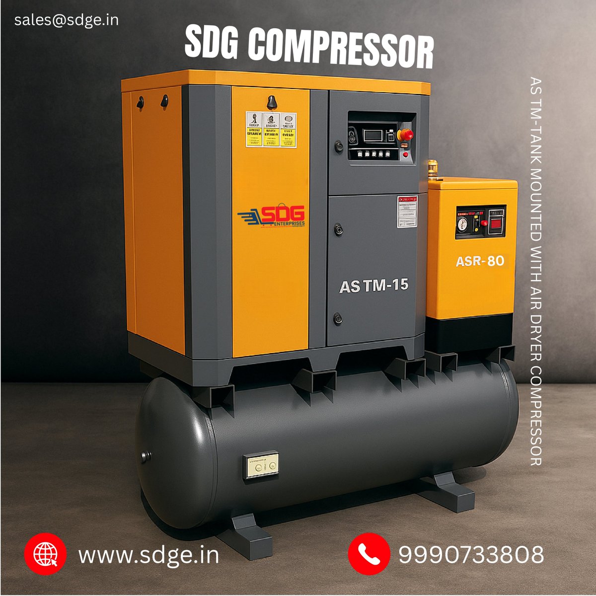 SDGENTERPRISES1's tweet image. SDG Air Compressors
Contact us for more information!
SDG ENTERPRISES
Mail: sales@sdge.in | Call: +91 99907 33808 | Web: sdge.in
WhatsApp: wa.me/919990733808
#SDGEnterprises #Pneumatics #Hydraulics #Automation #Chemicals #PowerTransmissionBelts #SDG #SDGE