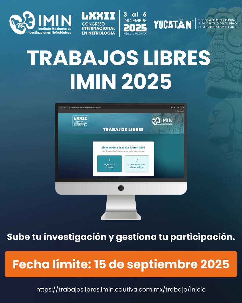 IMINmx's tweet image. ¡Se acerca la fecha límite! No esperes más.

En IMIN buscamos tu aporte: envía tu trabajo libre y comparte tus hallazgos con la comunidad médica.

🔗 Aquí: trabajoslibres.imin.cautiva.com.mx/trabajo/inicio

#IMIN #IMIN2025 #SomosIMIN #LXXIICongresoInternacionalenNefrología