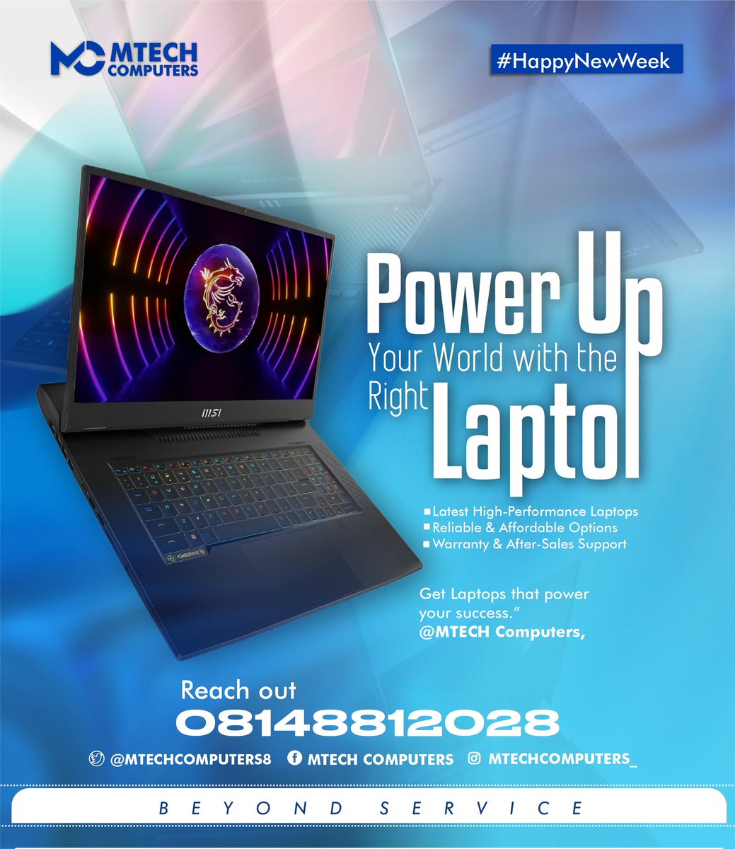 MTECHCOMPUTER8's tweet image. New week,
 New opportunities 🚀✨
Start strong with the right laptop that keeps you productive and inspired all week long.

At MTECH Computers, we’ve got the power you need to achieve more. 💻🔥

#MTECHComputers #NewWeekNewGoals #TechForSuccess”