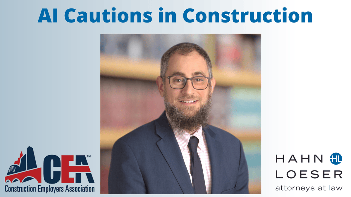 Aaron Evenchik discussed AI, tariffs, and construction claims during the CEA’s legal business training “AI Cautions in Construction.” Aaron was honored to give the first business presentation inside the brand-new CEA Headquarters in Independence, Ohio!
hahnlaw.com/professionals/…