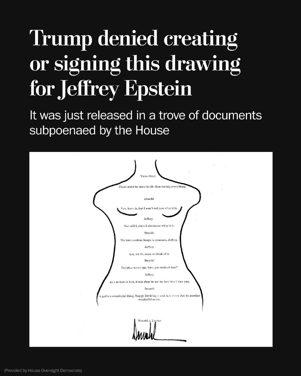 Democrats on the House Oversight Committee released an image purportedly of a drawing signed by Donald Trump as part of a “birthday book” they say was given to financier Jeffrey Epstein. Trump denies creating or signing the drawing. wapo.st/4pjilbm