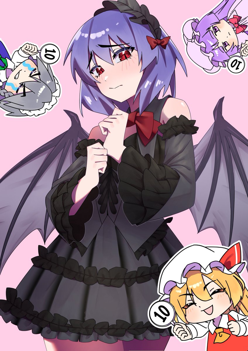 ゴスロリレミリアと満点な紅魔館組🦇
#絵柄が好みって人にフォローされたい 
#絵描きさんと繋がりたい 
#レミリア