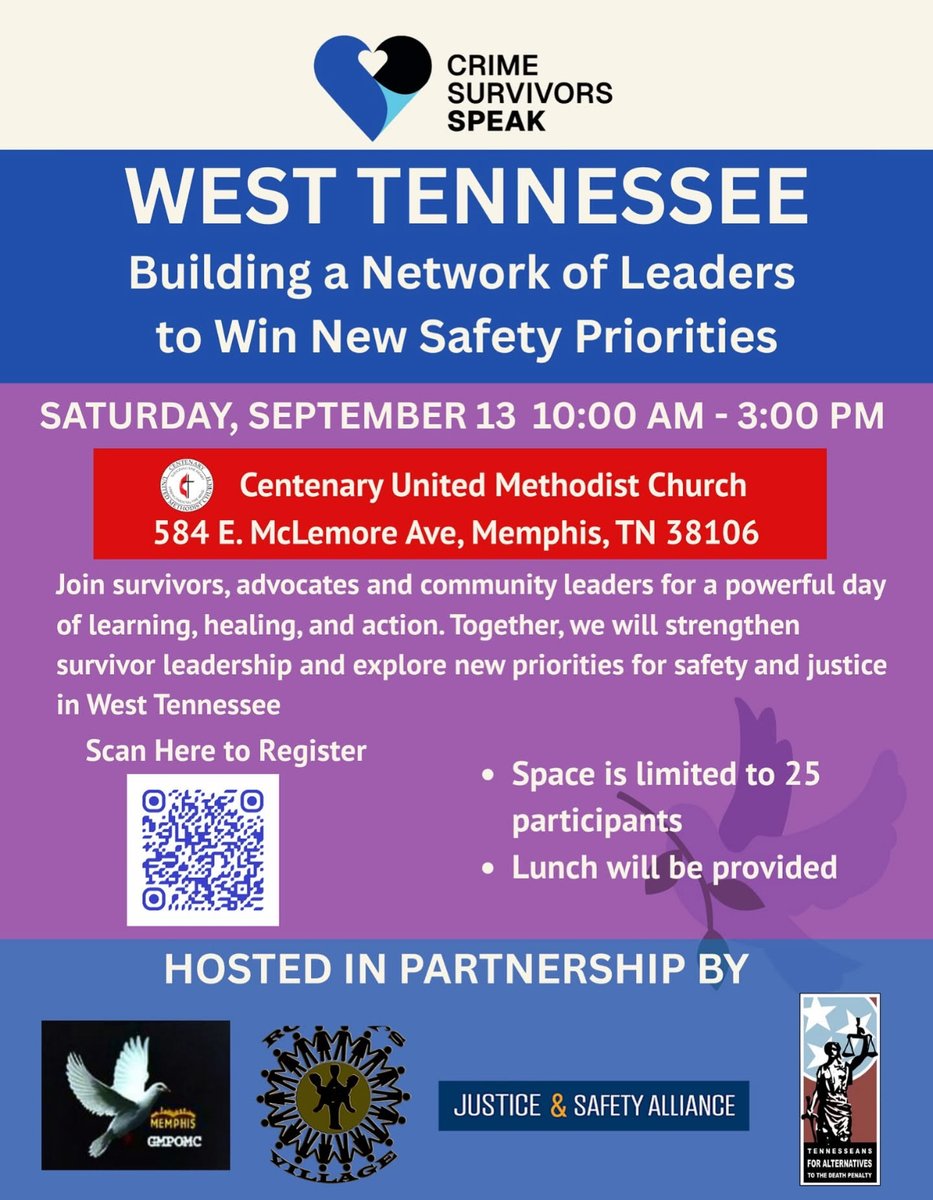 Join us Sat., Sept. 13, for a session bringing crime survivors together to build a new vision of justice and safety. Come out and help build a pathway to safety that prioritizes healing, accountability, and community strength.

RSVP: mobilize.us/cssjtraining/e…