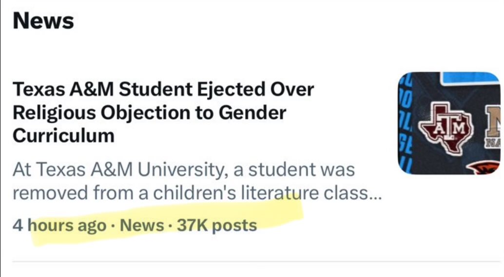 Brian Harrison (@brianeharrison) on Twitter photo Wow… 37k people have posted about the <a href="/TAMU/">Texas A&M University</a> scandal I exposed just 4 hours ago.
Good!…
America needs to know that the “Republican” TEXAS GOVERNMENT supports transgenderism and DEI… with tax dollars.
We must end it! Wow… 37k people have posted about the <a href="/TAMU/">Texas A&M University</a> scandal I exposed just 4 hours ago.
Good!…
America needs to know that the “Republican” TEXAS GOVERNMENT supports transgenderism and DEI… with tax dollars.
We must end it!