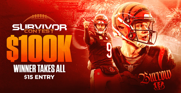 YOU CAN STILL WIN $100K!

The Monday Night Football showdown between the Vikings and Bears is your FINAL CHANCE to win $100K in our NFL Survivor Contest.

Purchase up to 20 entries for just $15 each and make your picks TONIGHT (September 8) before 8:15 PM. Join the action before