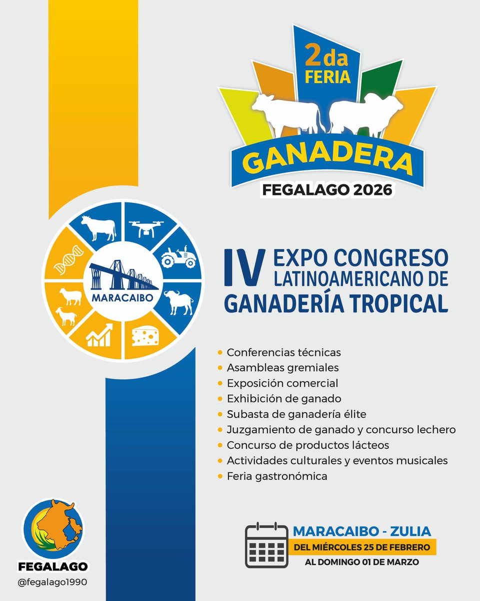 Y El Zulia se Enaltece Nuevamente como Capital Agroproductiva  este 2026 volvemos con la Segunda Feria Ganadera y Cuarto Expo Congreso Latinoamericanode Ganaderia Tropical , El Zulia Capital Agroproductivo 2026 Sean todos Cordialmente Bienvenidos ..