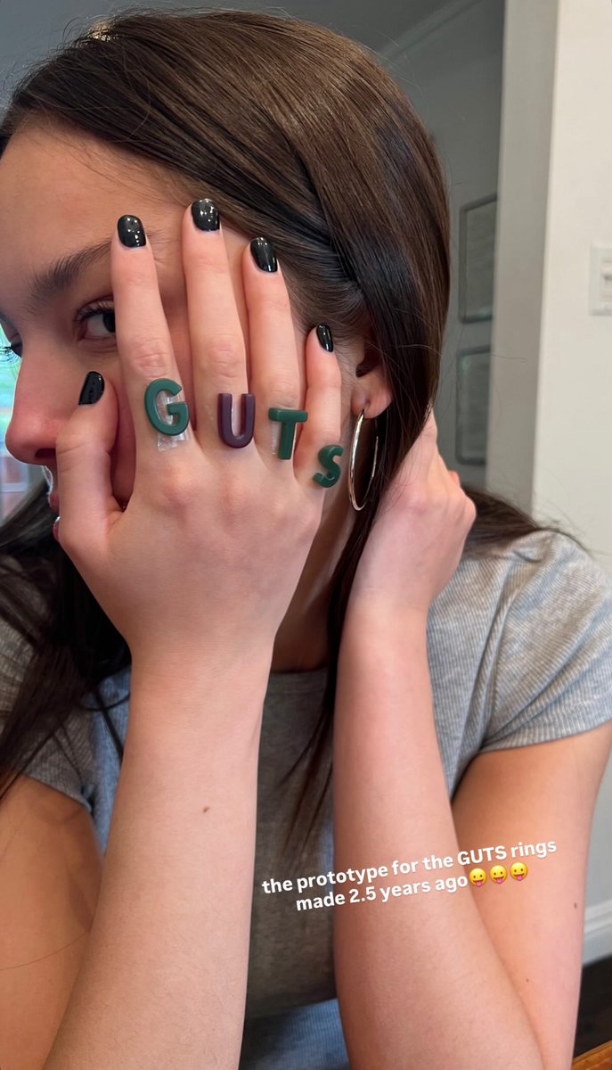 Olivia sharing the iconic ‘GUTS’ rings prototype via her Instagram story! 

“the prototype for the GUTS rings made 2.5 years ago 😛😛😛”