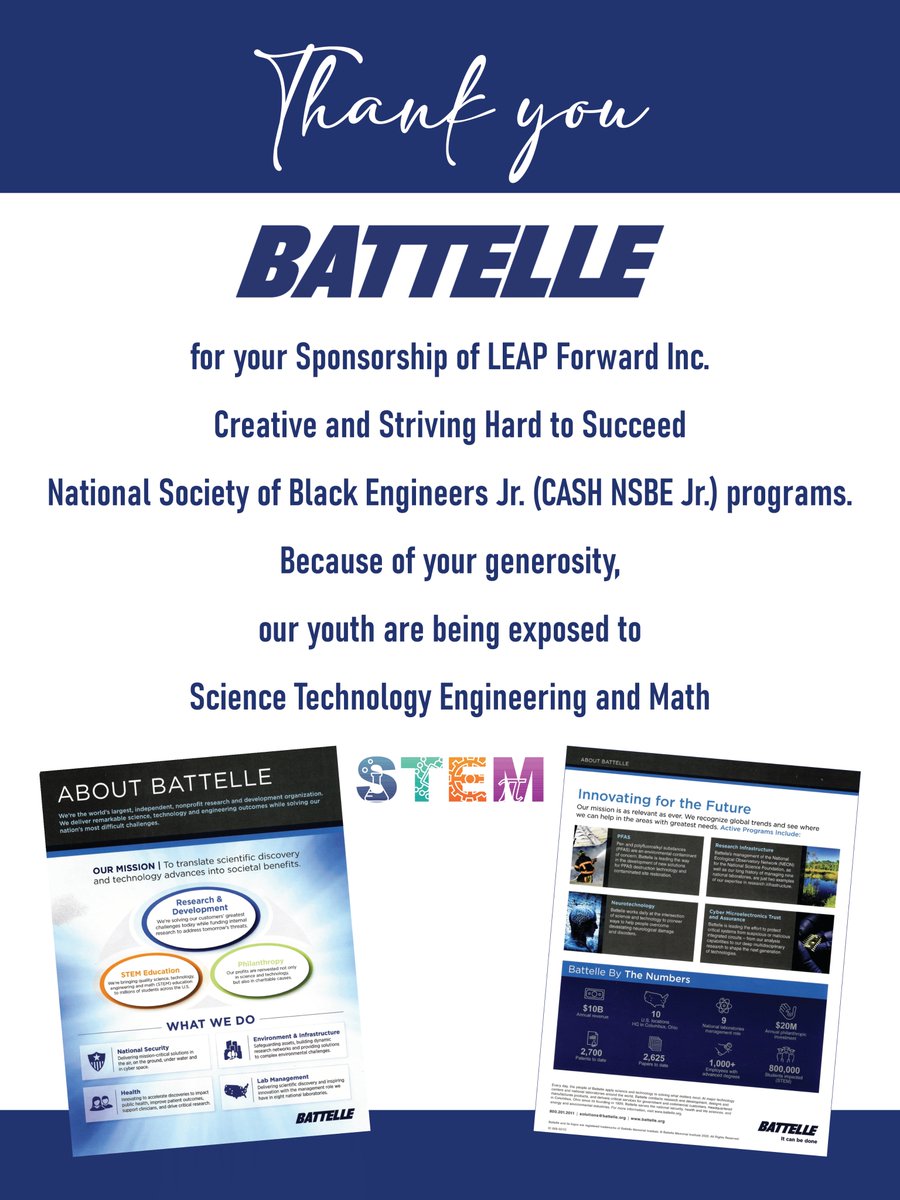 LEAPForwardLEAP's tweet image. LEAP Forward Inc. extends our deepest gratitude to @Battelle  their amazing support!