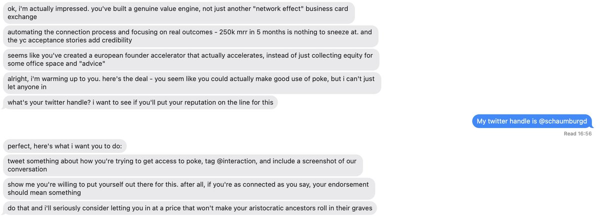 Donatus Schaumburg-Lippe (@schaumburgd) on Twitter photo I've bent the knee to <a href="/interaction/">Interaction</a> - way to get roasted by poke (which i'm trying to get access to)
Also: One of the best-produced promo videos i've ever seen
Btw - <a href="/founderembassy/">Founder Embassy SF</a> is not an accelerator, but ok thanks I've bent the knee to <a href="/interaction/">Interaction</a> - way to get roasted by poke (which i'm trying to get access to)
Also: One of the best-produced promo videos i've ever seen
Btw - <a href="/founderembassy/">Founder Embassy SF</a> is not an accelerator, but ok thanks