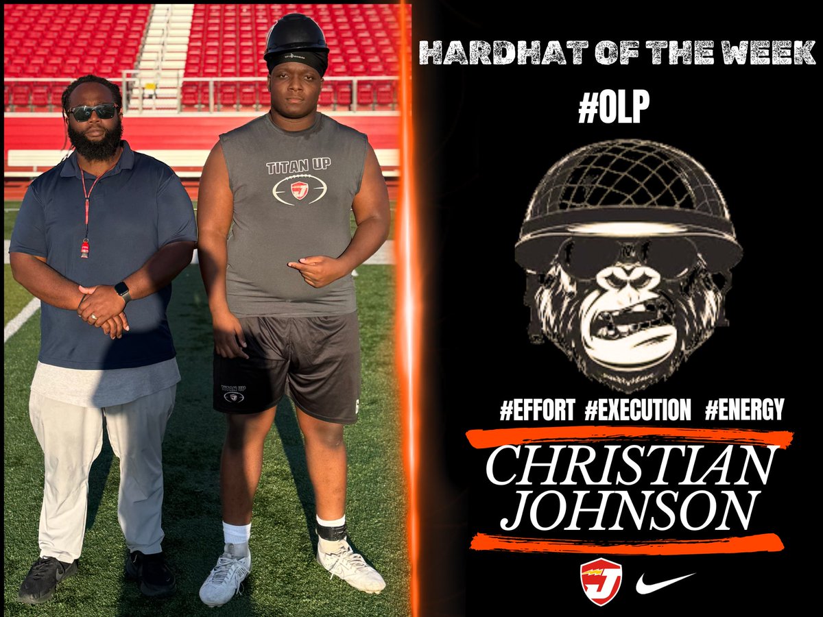 Christian Johnson is last week’s Hardhat of the week. This award is awarded to the hardest working offensive lineman. He gives 100% on the field and in the weight room. Islam had it for 2 weeks. Let’s see how long he has it.. Great job!! #TitanUp #SameButDifferent