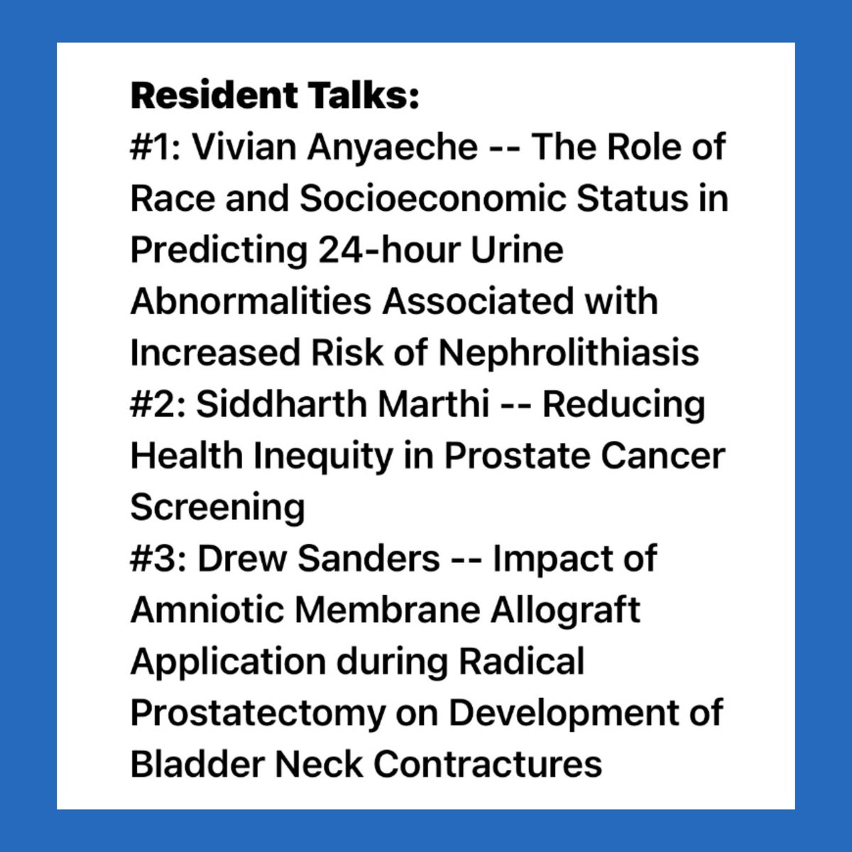 Congratulations to the winners of the resident podium presentations at the GUA annual meeting!