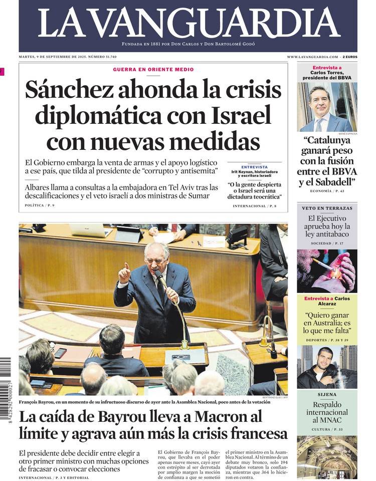 enigmasPRESS 🆓 - Gandica - ™️ (@enigmaspress) on Twitter photo 09/09/2025
<a href="/LaVanguardia/">La Vanguardia</a> de Barcelona España 🇪🇸 y la 𝘳𝘦𝘢𝘭 𝘱𝘰𝘭𝘪𝘵𝘪𝘬 española.
#TomorrowsPapersToday 09/09/2025
<a href="/LaVanguardia/">La Vanguardia</a> de Barcelona España 🇪🇸 y la 𝘳𝘦𝘢𝘭 𝘱𝘰𝘭𝘪𝘵𝘪𝘬 española.
#TomorrowsPapersToday