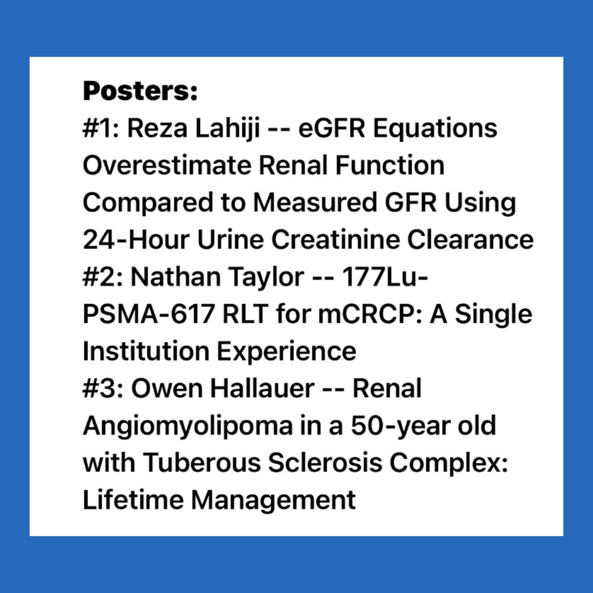 Congratulations to the winners of the resident and medical student poster session at the GUA annual meeting!