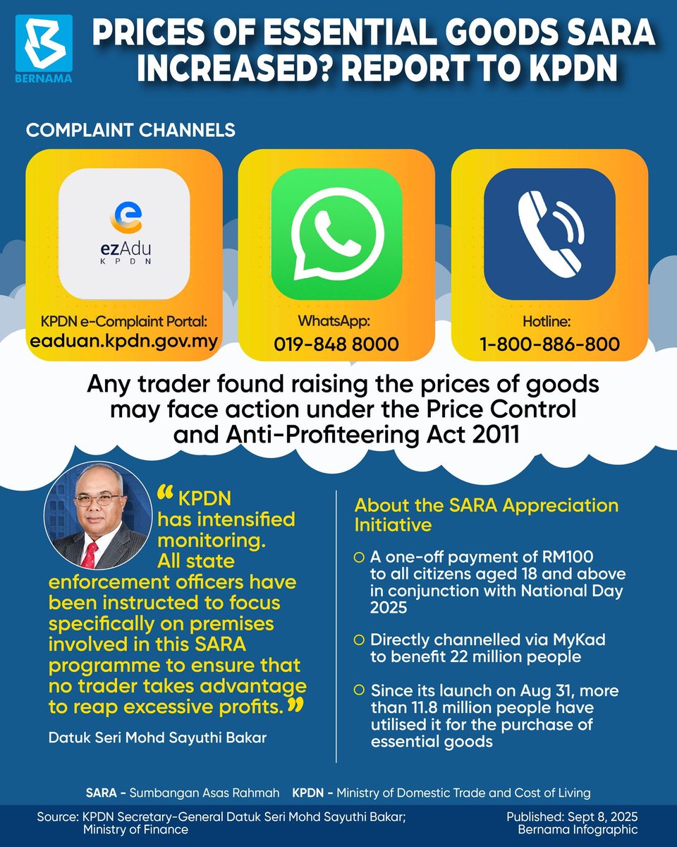 BernamaTV's tweet photo. The government will not compromise with any party that tries to undermine the benefits that the public is supposed to enjoy through the implementation of the Sumbangan Asas Rahmah (SARA) Appreciation Aid.
#BernamaInfographics
#SARA
#MyKasih https://t.co/XFc0KT4k3g