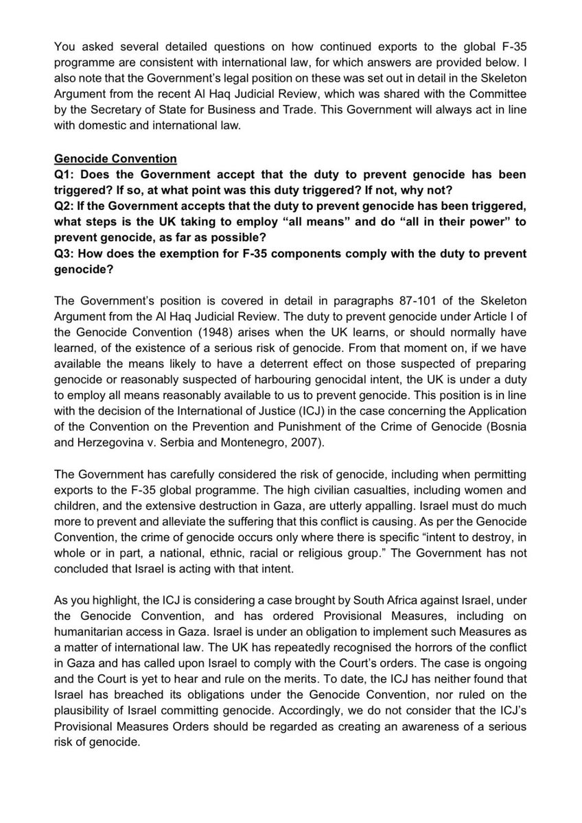 The Government ok UK has concluded Israel is not committing genocide.
See here here letter from David Lammy to the chair of the international development committee last week
<a href="/EmmanuelMacron/">Emmanuel Macron</a> <a href="/jnbarrot/">Jean-Noël Barrot</a> - you're on the wrong side of history...