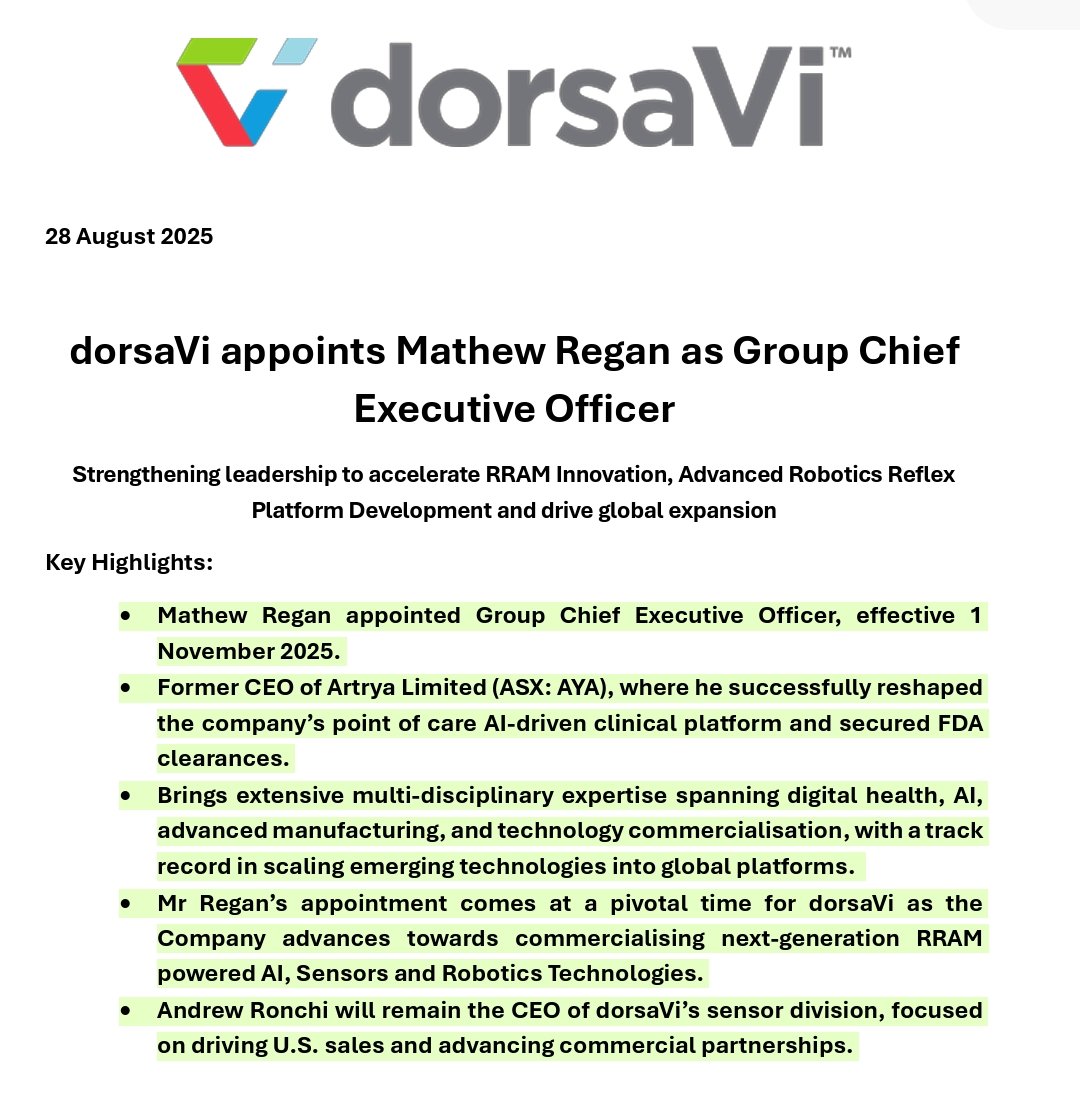 YellowStripeASX's tweet image. $DVL 
BUILDING A WORLD CLASS TEAM💥👇

⏩Industry Veteran Edward Doller appointed as Inaugural Advisory Board member to accelerate #RRAM Innovations, #Robotics platform development &amp;amp;  strategic direction across global markets

⏩Last month $DVL also appointed Group CEO Matt…