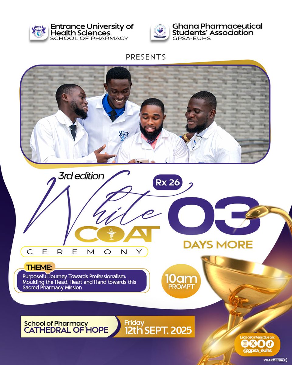 🥳🥳🥳🥼🥼🥼3 days left — anticipation rises as we prepare to step into the legacy of the White Coat Ceremony.🥳🥳🥳🥼🥼🥼

POWERED BY PHARMEDIA