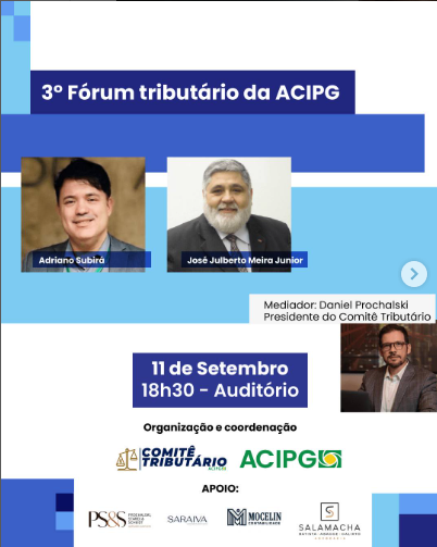 julbertomeira's tweet photo. 3º Fórum Tributário da ACIPG
Impactos imediatos e mediatos da Reforma Tributária para a atividade empresarial e contábil.
 11/09/2025 (quinta-feira)
⏰ Horário: 18h30
📍 Local: ACIPG – Av. Visc. de Taunay, 1855 – Ronda, Ponta Grossa – PR 
Inscrições: https://t.co/N8QJ4C4jxd https://t.co/tbRqaV9P0U