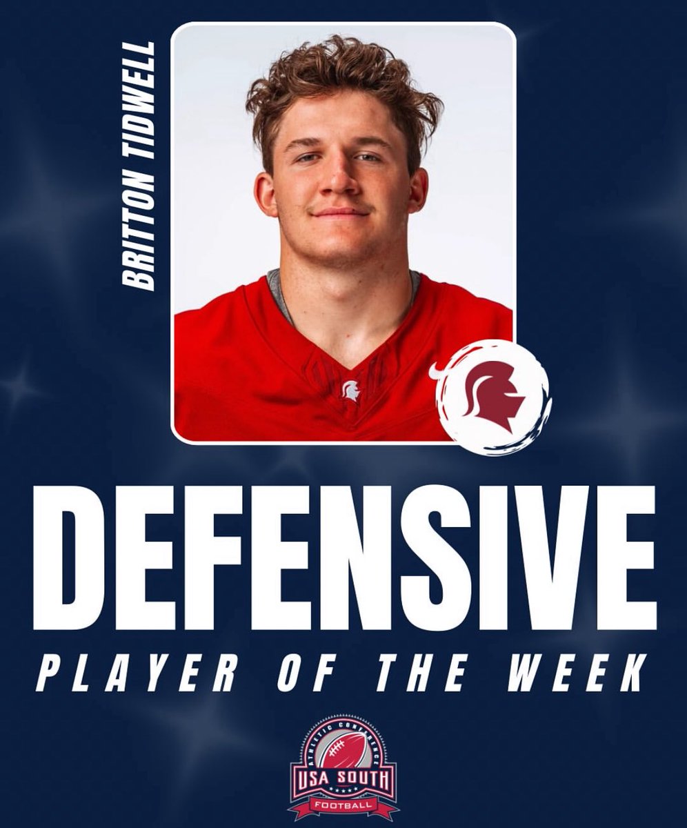 Chris Ehorn Jr (@coach_ehornjr) on Twitter photo My guy <a href="/tidwell_16/">Britton Tidwell</a> earning <a href="/usa_south/">USA South Athletic Conference</a> Defensive Player of the Week AND Defensive Rookie of the Week honors!
-Pick 6
-Sack
-4 TFLs
-1 FF
-7 TKLs
#KnightsEdge⚔️ My guy <a href="/tidwell_16/">Britton Tidwell</a> earning <a href="/usa_south/">USA South Athletic Conference</a> Defensive Player of the Week AND Defensive Rookie of the Week honors!
-Pick 6
-Sack
-4 TFLs
-1 FF
-7 TKLs
#KnightsEdge⚔️